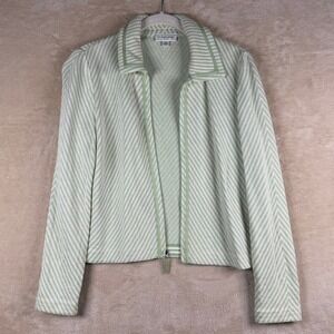 St John Sport Knit Jacket Women's Green White Chevron Zip Up Blazer P‎